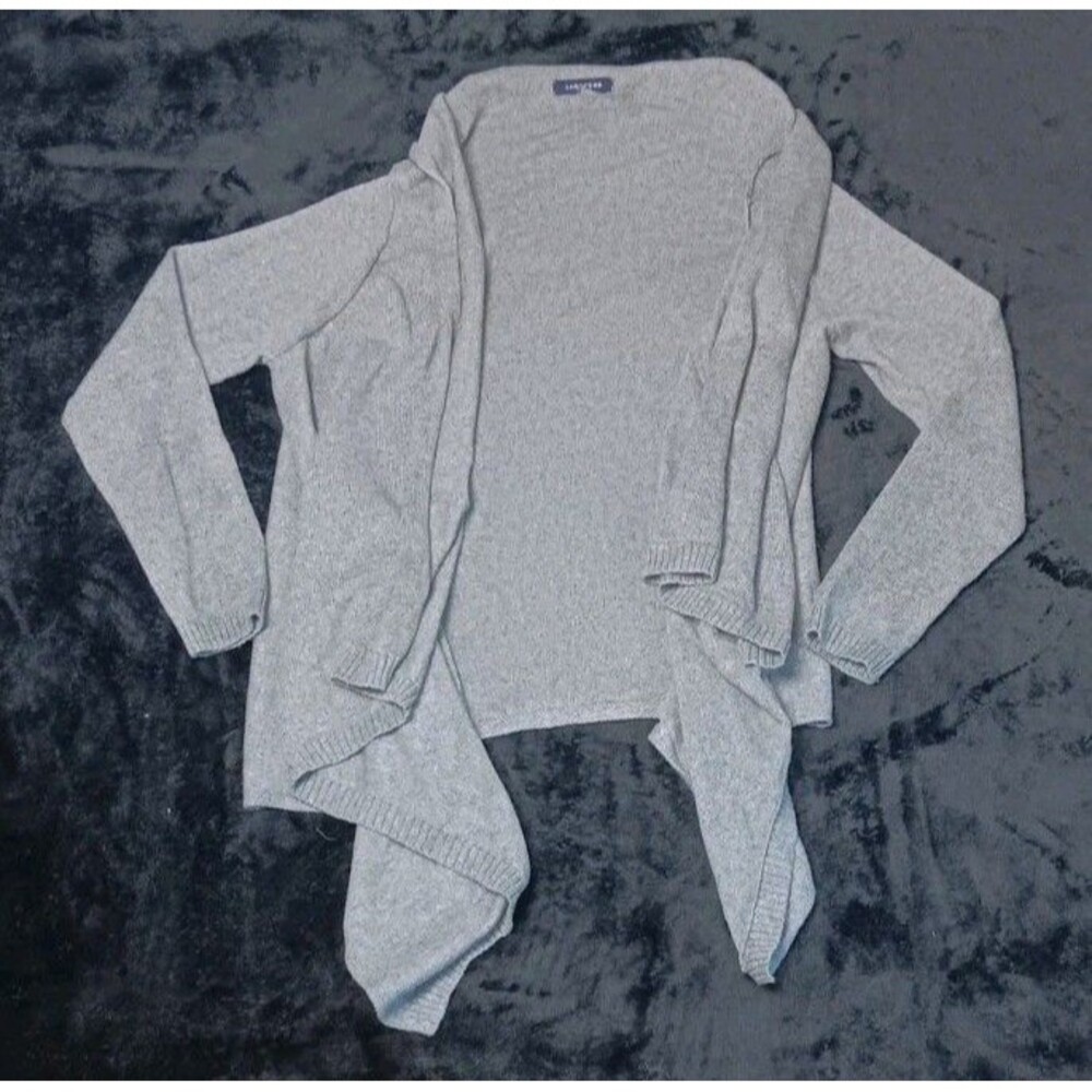 Lans End Wool Blend Waterfall Draped Open Front Cardidan Sweater M Gray Cozycore